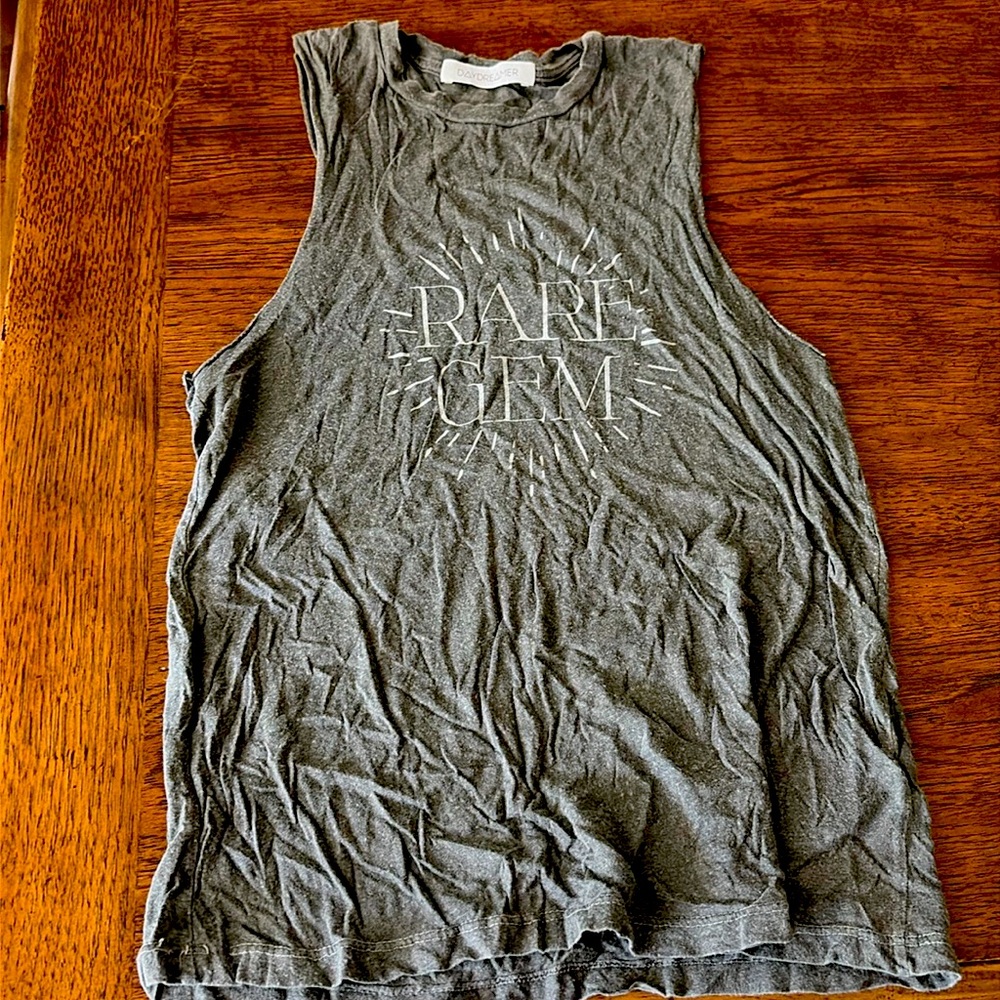 DAYDREAMER weathered grey raw edge tank top Women’s size small. Distressed look